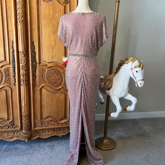 NWT Mac Duggal 93787 Lattice Beaded Short Sleeve Dress Rose Pink Size 8 - Picture 4 of 11